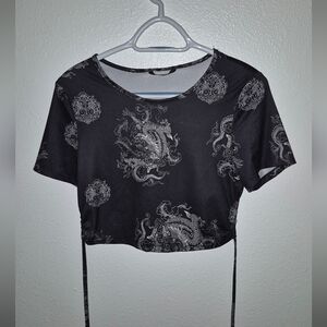 Black and White Dragon Print Top